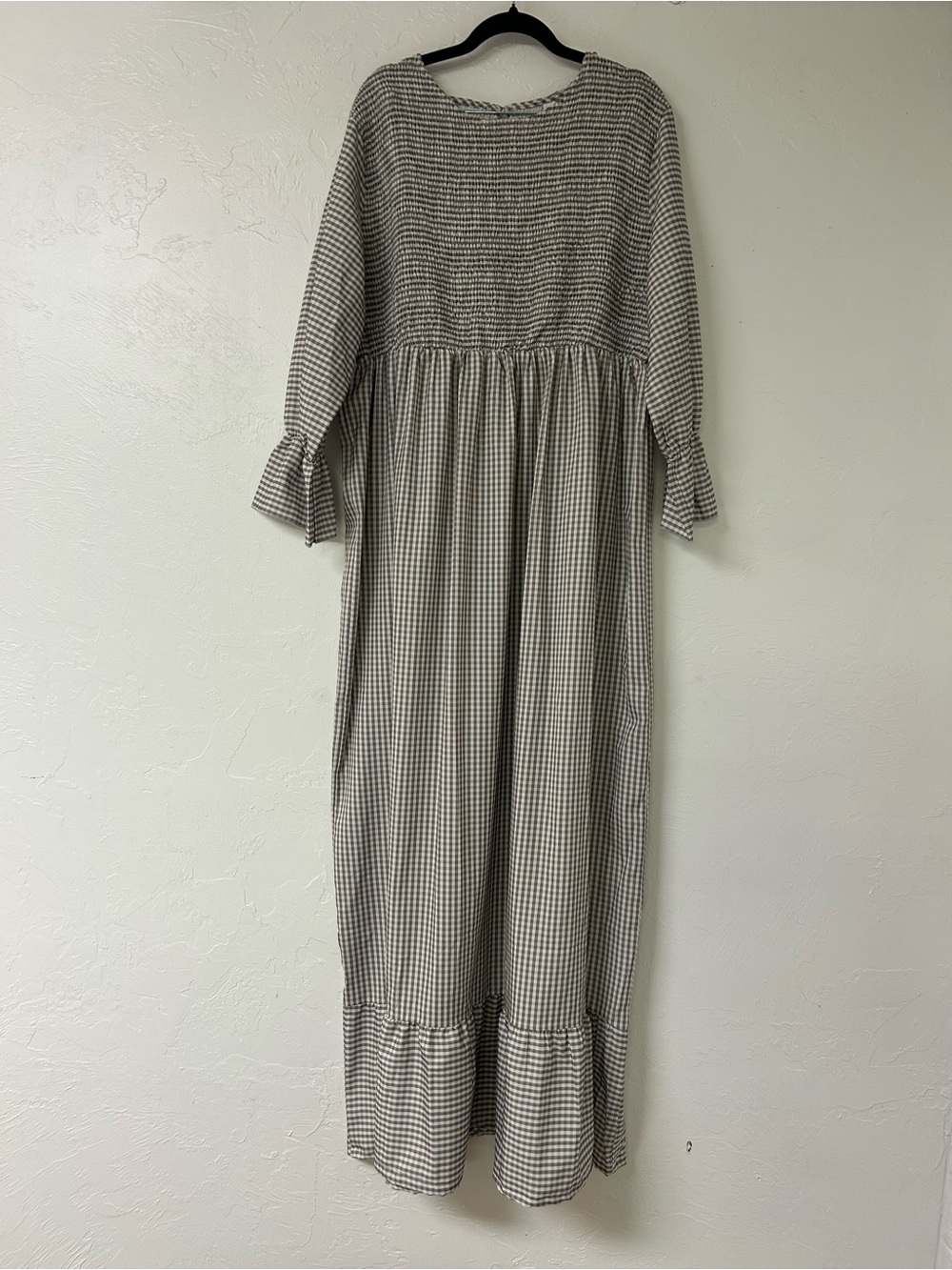 Women's Gingham Smocked Waist Long Dress - Sage Green